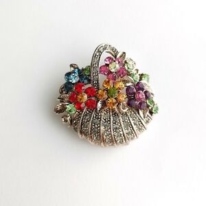 NWT basket of flowers in crystal rose gold basket brooch pin